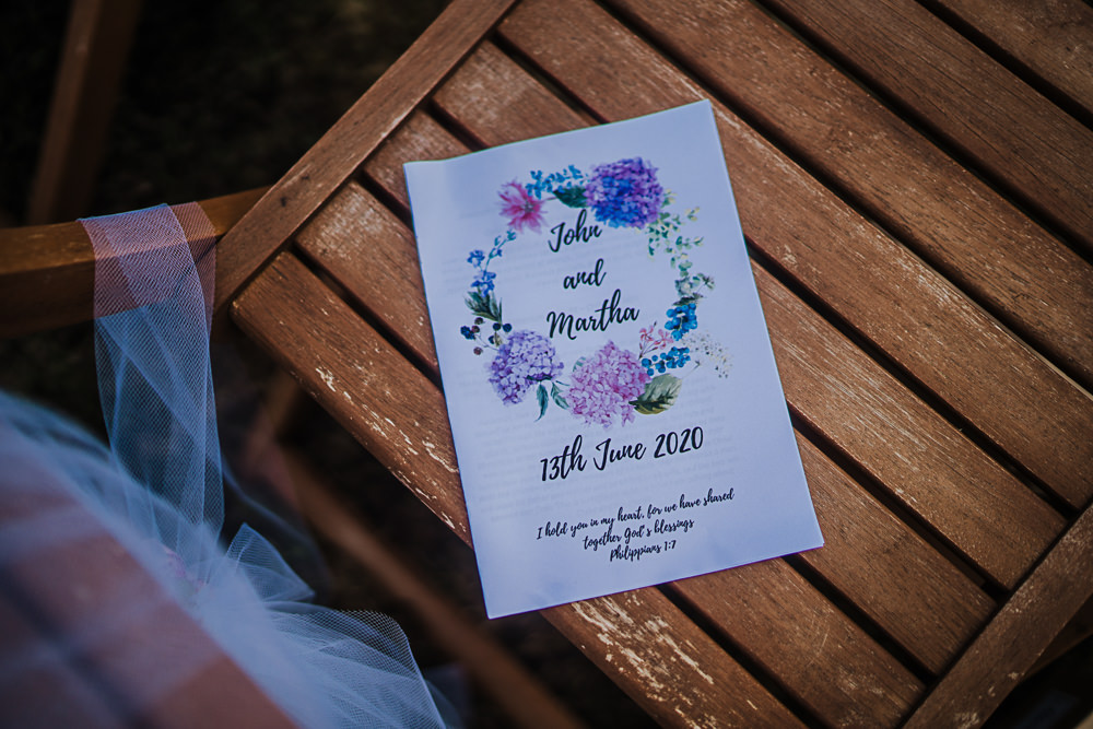 Order of Service Stationery Socially Distanced Wedding Tiffany Gage Photography
