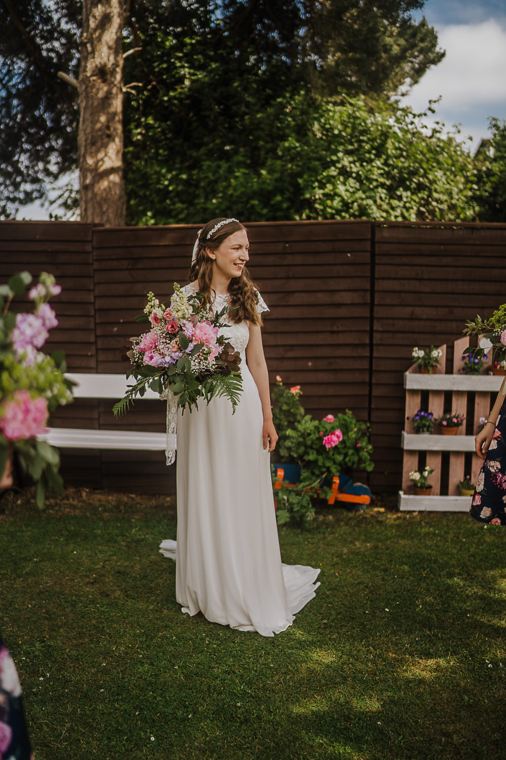 Dress Gown Bride Bridal Lace Cap Sleeves Wed2B Socially Distanced Wedding Tiffany Gage Photography