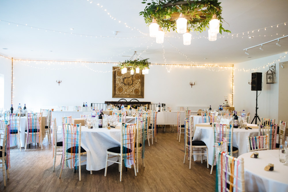 Reception Round Tables Fairy Lights Two Woods Estate Wedding Laura Debourde Photography