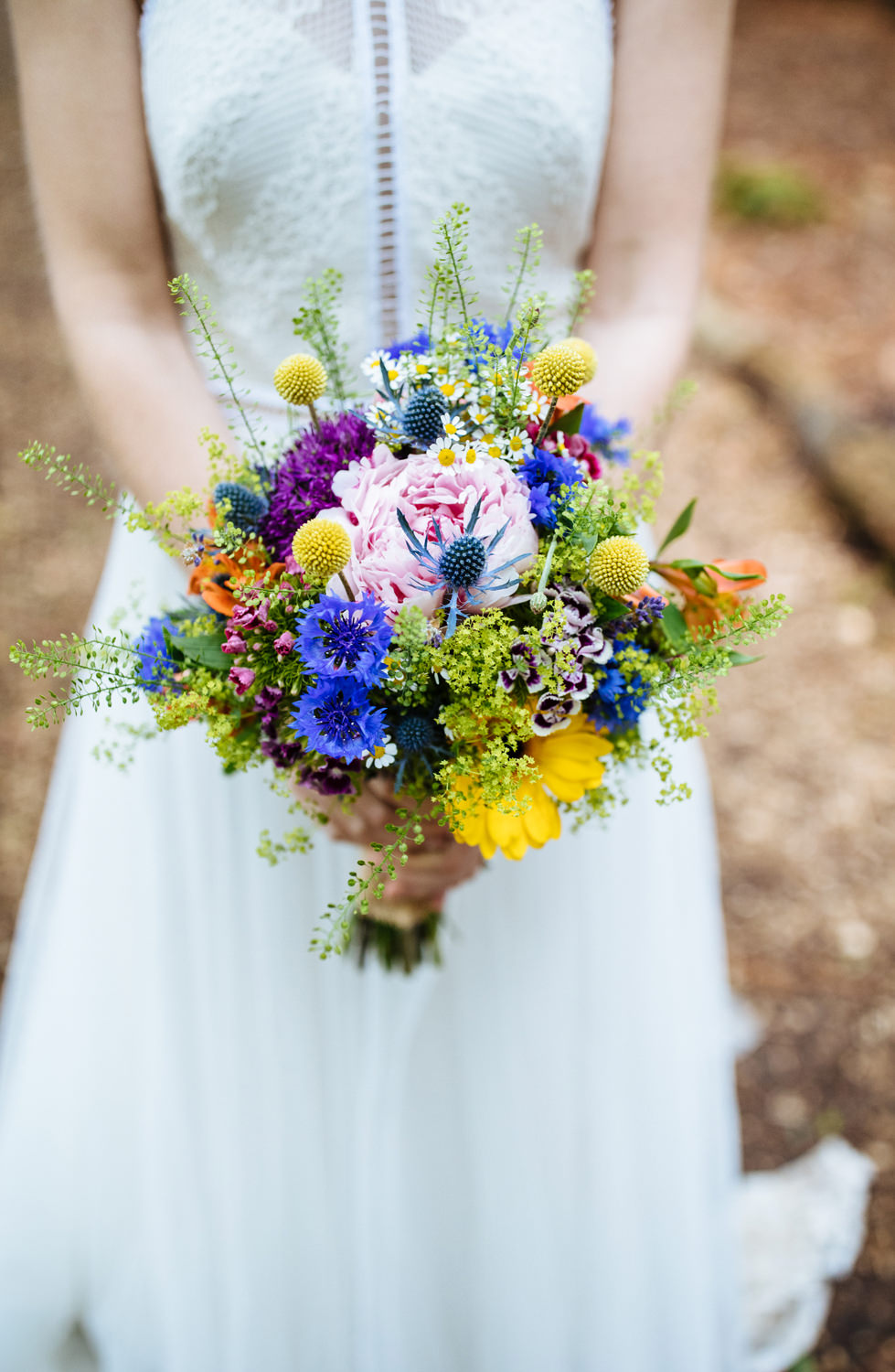 Bouquet Flowers Bride Bridal Gerbera Billy Ball Peony Two Woods Estate Wedding Laura Debourde Photography