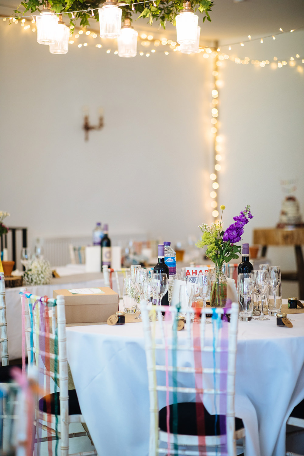 Reception Round Tables Fairy Lights Two Woods Estate Wedding Laura Debourde Photography