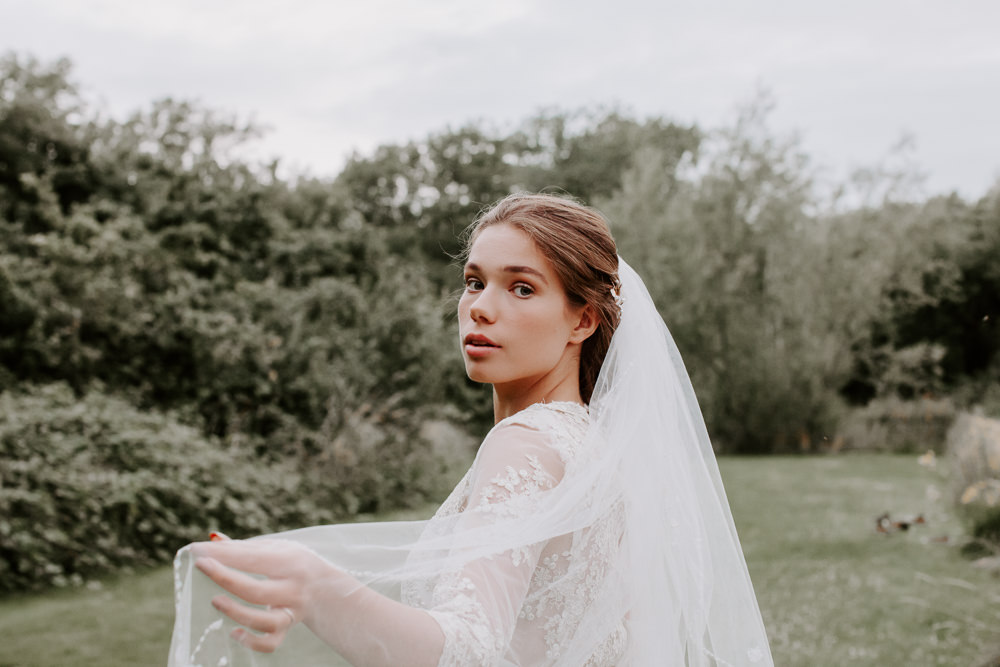 Bride Bridal Dress Gown SH Brides Lace Sleeves Veil Whimsical Wedding Ideas Charlotte Lucy Photography