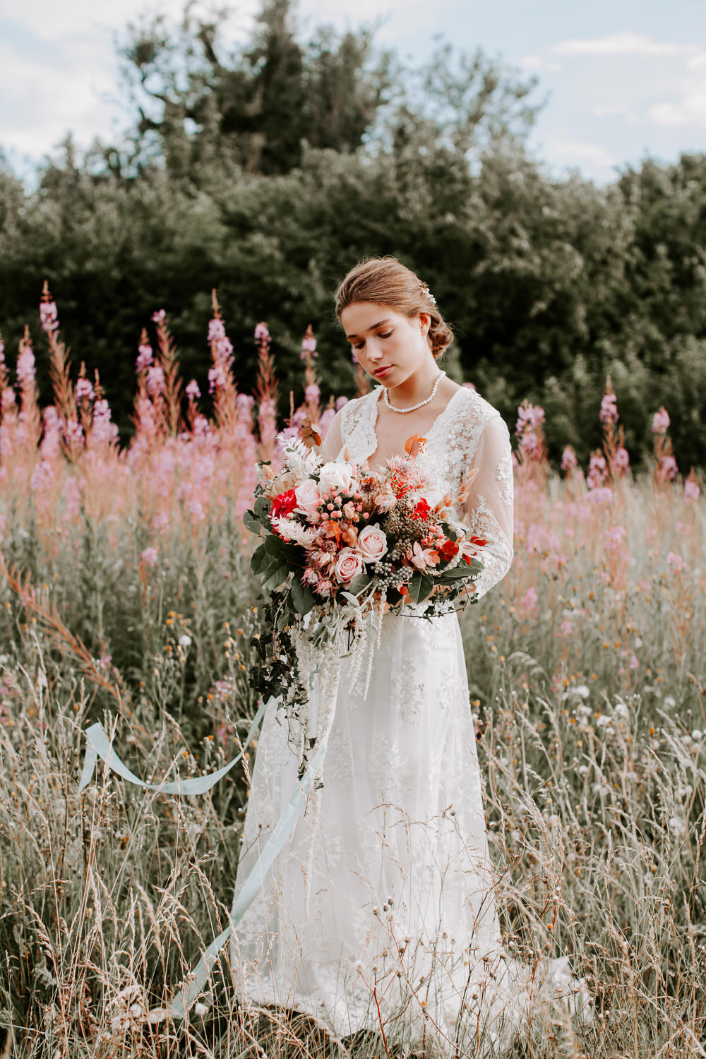 Bride Bridal Dress Gown SH Brides Lace Sleeves Whimsical Wedding Ideas Charlotte Lucy Photography