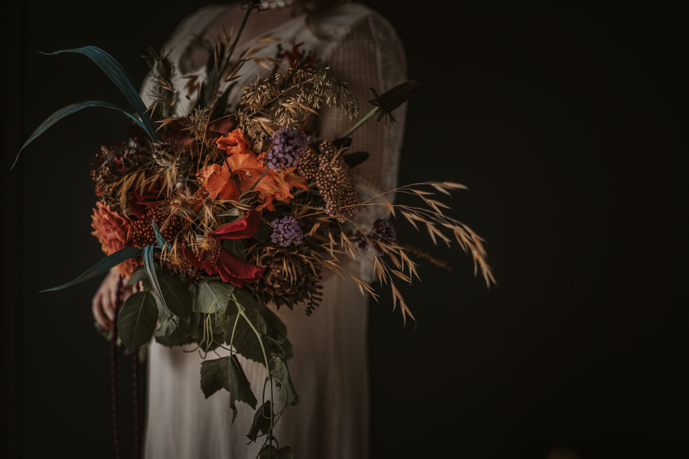 Bouquet Flowers Bride Bridal Orange Grass Foliage Art Wedding Ideas Tom Halliday Photography