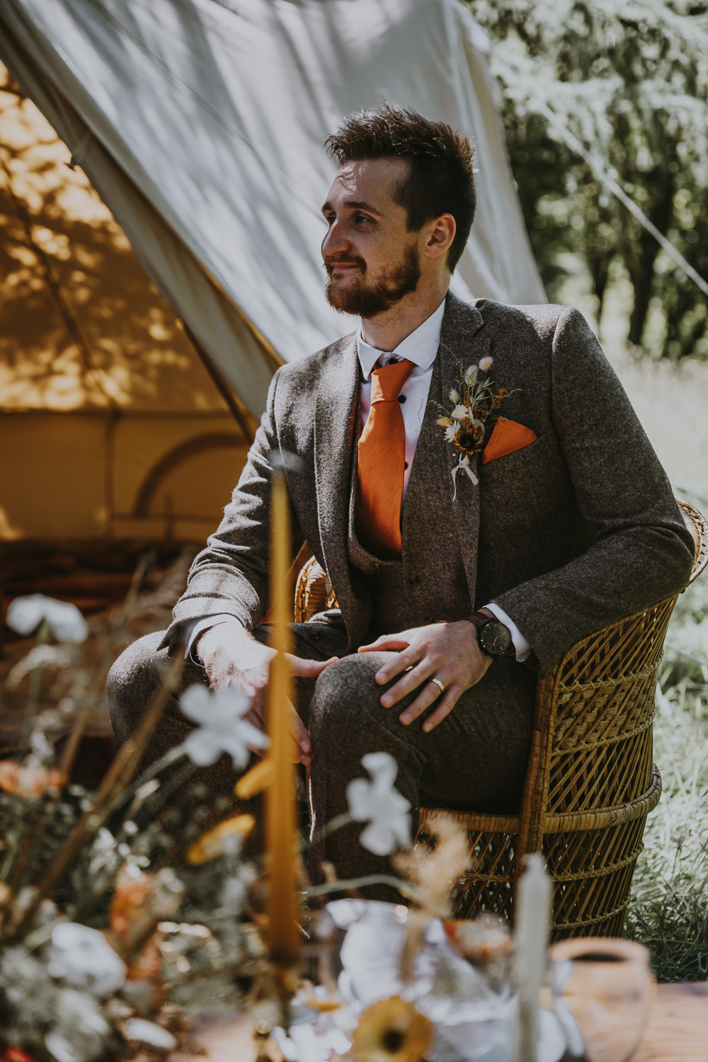 Groom Suit Tweed Orange Tie Bell Tent Wedding Ideas Gem Hicks Photography