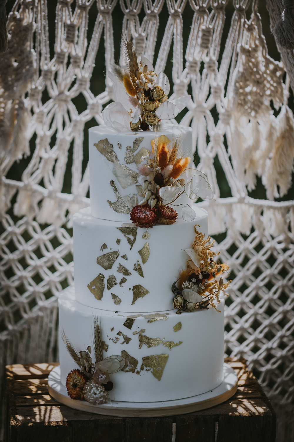 Cake Macrame Tipi Gold Leaf Dried Flowers Bell Tent Wedding Ideas Gem Hicks Photography