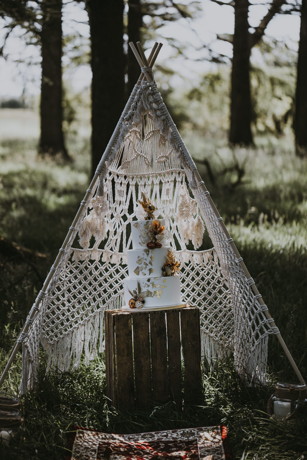 Cake Macrame Tipi Gold Leaf Dried Flowers Bell Tent Wedding Ideas Gem Hicks Photography