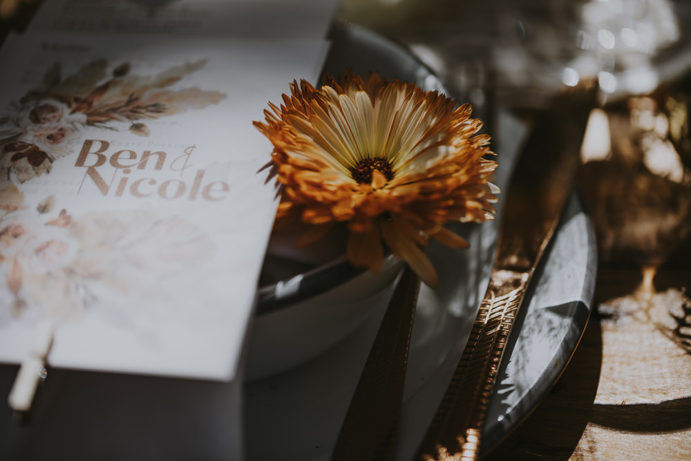 Place Setting Menu Bell Tent Wedding Ideas Gem Hicks Photography