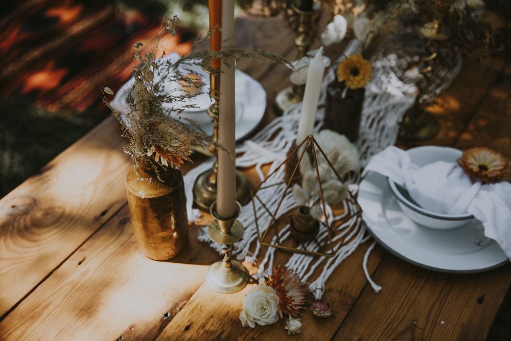 Table Tablescape Decor Macrame Candles Terrarium Flowers Bell Tent Wedding Ideas Gem Hicks Photography