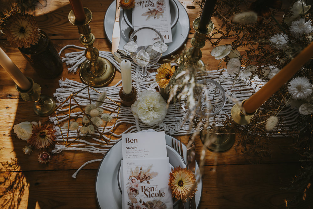 Table Tablescape Decor Macrame Candles Terrarium Flowers Bell Tent Wedding Ideas Gem Hicks Photography