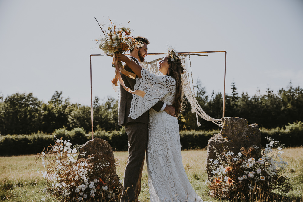 Copper Backdrop Ceremony Stone Flowers Bell Tent Wedding Ideas Gem Hicks Photography