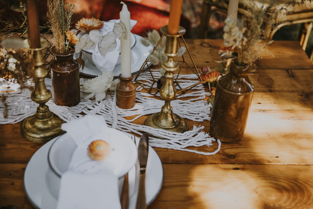 Table Tablescape Decor Macrame Candles Terrarium Flowers Bell Tent Wedding Ideas Gem Hicks Photography
