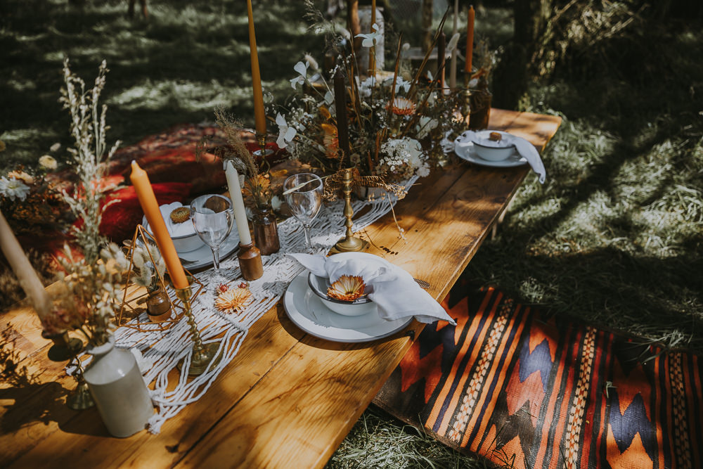 Table Tablescape Decor Macrame Candles Terrarium Flowers Bell Tent Wedding Ideas Gem Hicks Photography