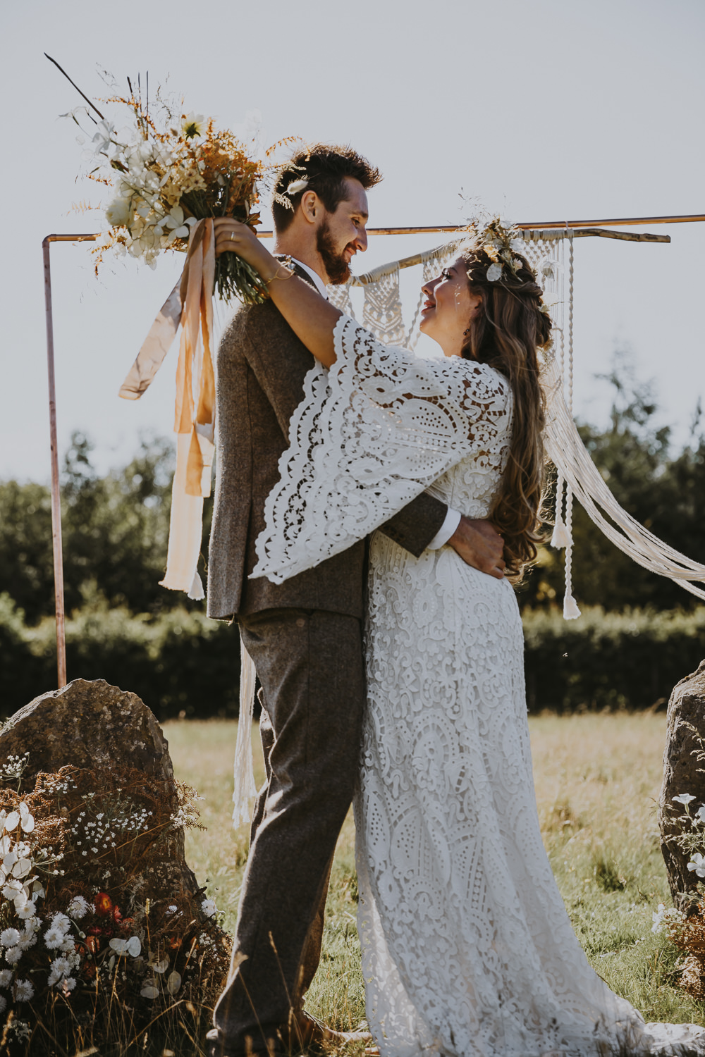 Copper Backdrop Ceremony Stone Flowers Bell Tent Wedding Ideas Gem Hicks Photography