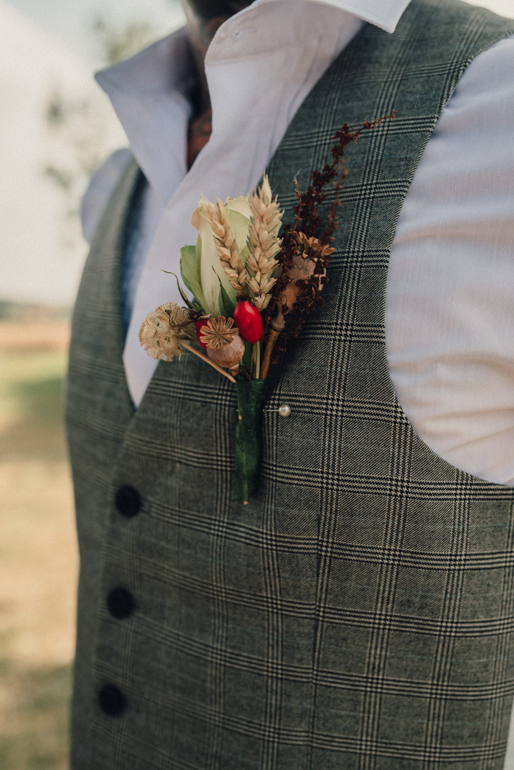 Groom Buttonhole Dried Flowers Wheat Boho Wedding Ideas Roshni Photography