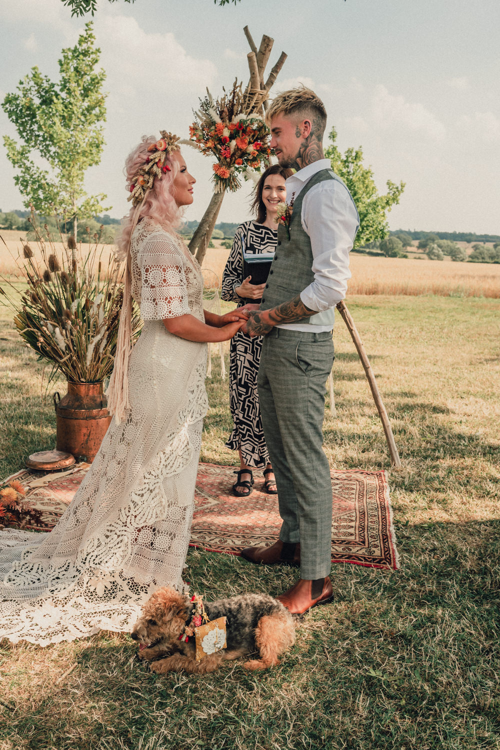 Dreamcatcher Decor Backdrop Ceremony Arch Flowers Rug Outdoor Boho Wedding Ideas Roshni Photography