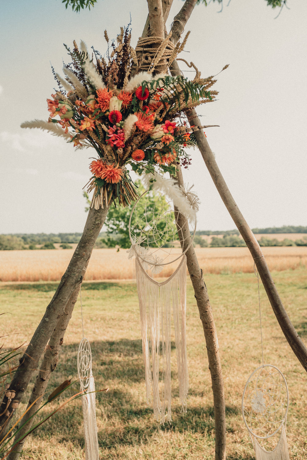 Dreamcatcher Decor Backdrop Ceremony Arch Flowers Rug Outdoor Boho Wedding Ideas Roshni Photography