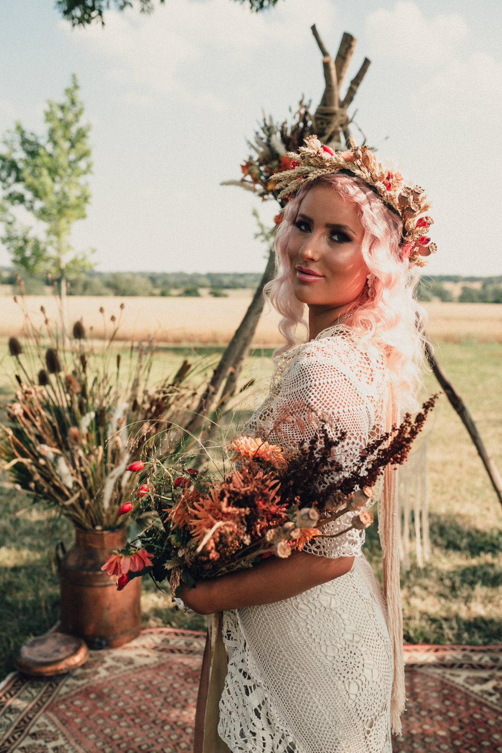 Dress Gown Bride Bridal Lace Tassel Fringe Train Open Back Boho Wedding Ideas Roshni Photography