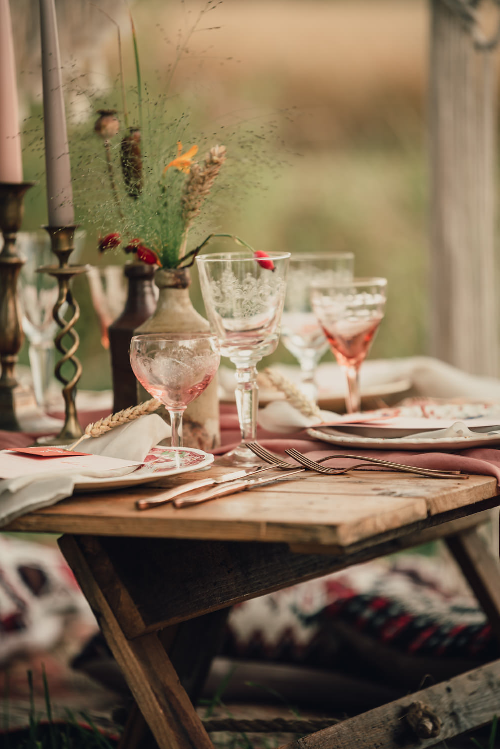 Tableware Glasses Boho Wedding Ideas Roshni Photography
