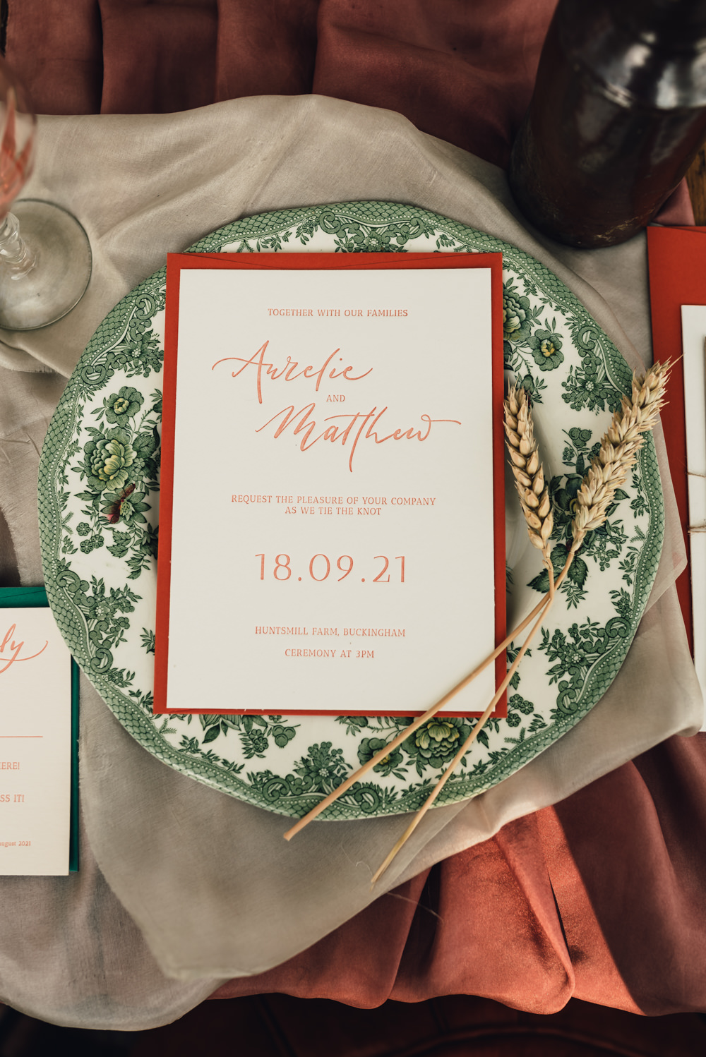 Place Setting Decor Floral Plate Menu Staionery Boho Wedding Ideas Roshni Photography