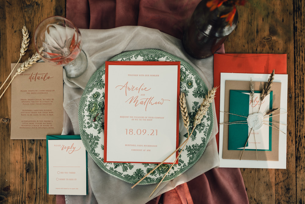 Stationery Invite Invitation Orange Teal Boho Wedding Ideas Roshni Photography