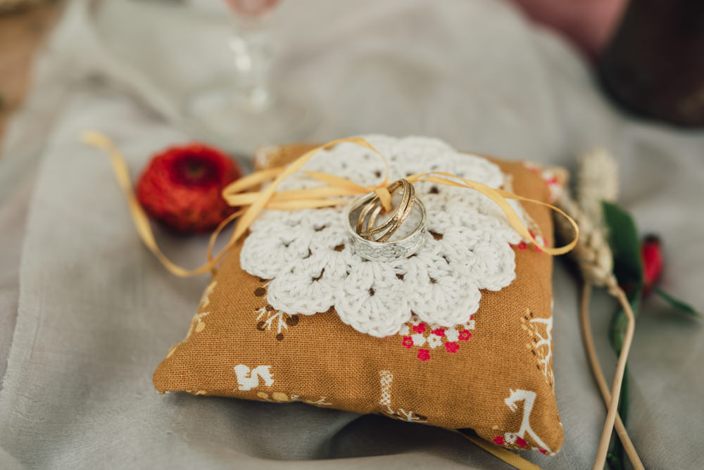 Rings Bands Bride Groom Cushion Boho Wedding Ideas Roshni Photography