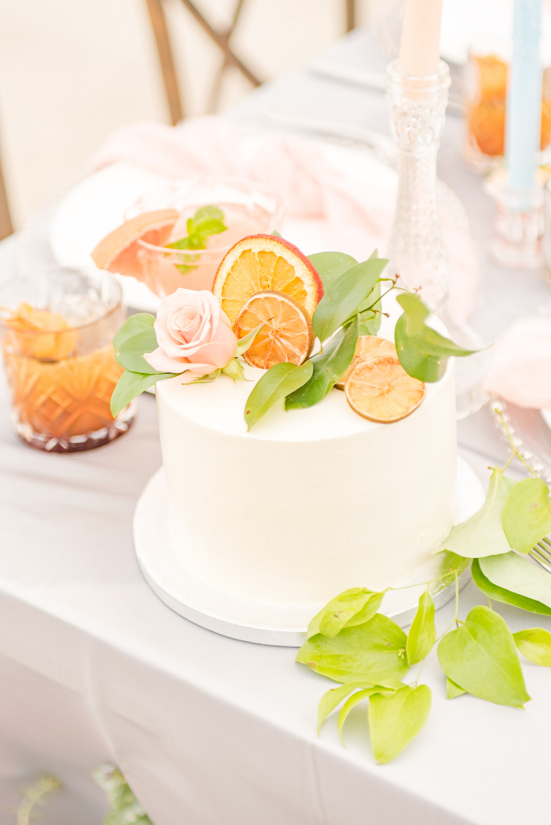 Buttercream Cake Fruit Flowers Citrus Wedding Ideas Pearls & Pines Photography
