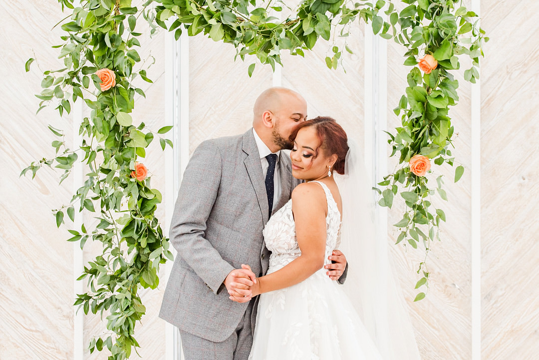 Greenery Foliage Flower Arch Backdrop Citrus Wedding Ideas Pearls & Pines Photography