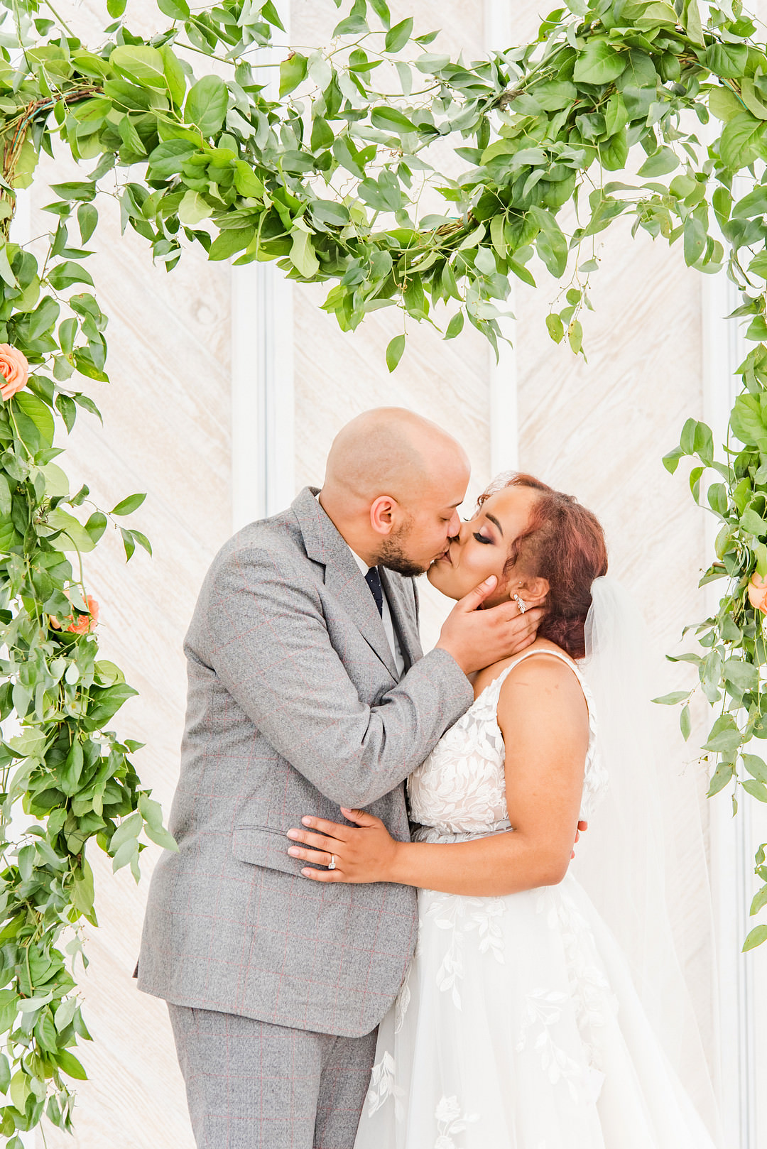 Citrus Wedding Ideas Pearls & Pines Photography Greenery Foliage Flower Arch Backdrop