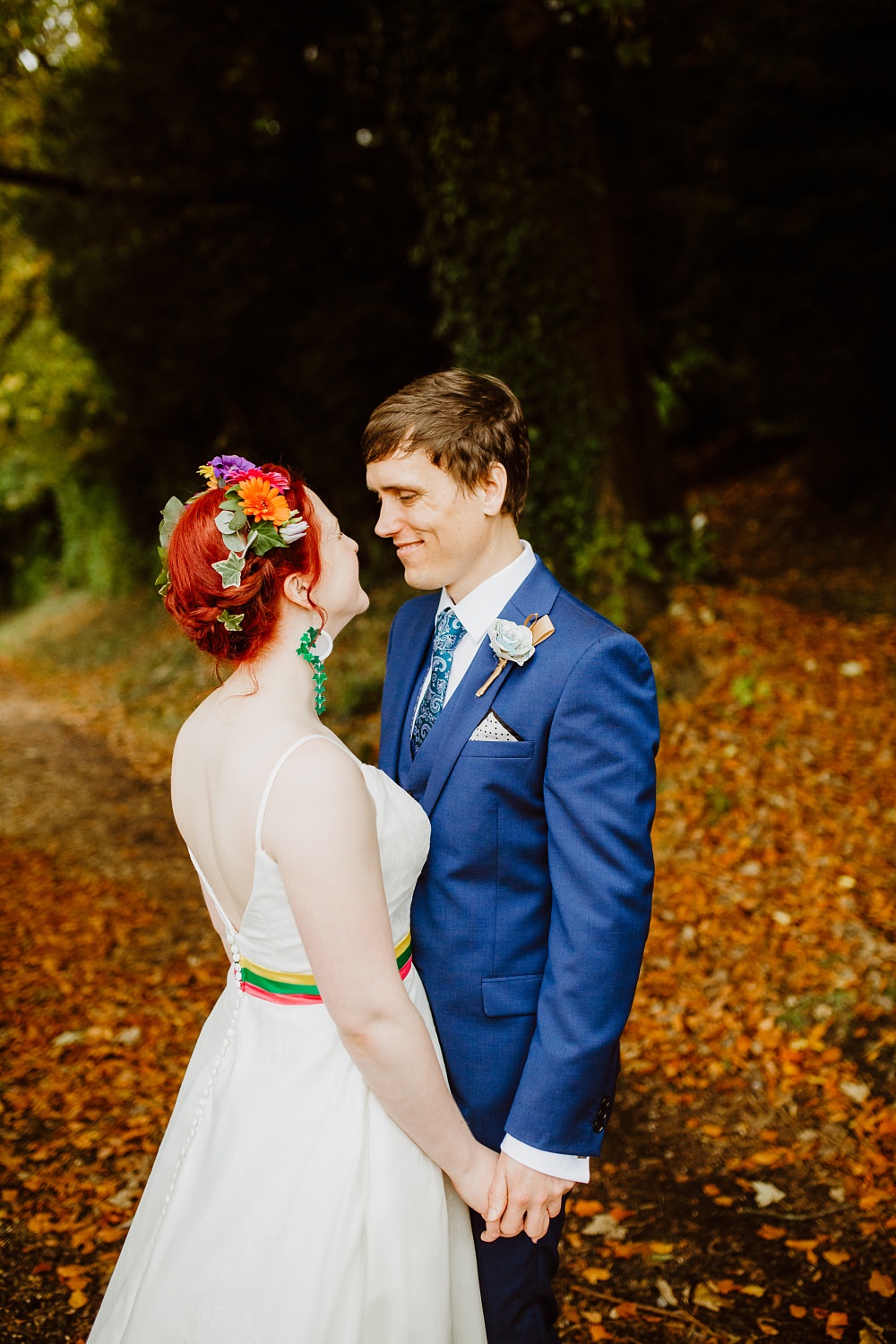 Groom Suit Navy Blue Tie Coombe Lodge Wedding Holly Collings Photography