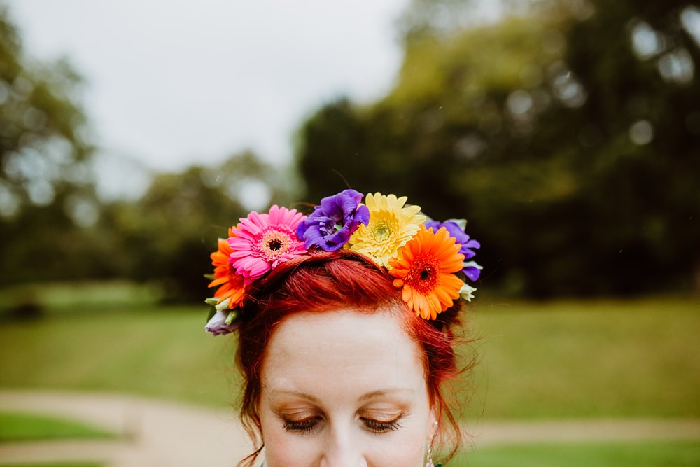 Bride Bridal Red Hair Halo Plait Braid Flower Crown Make Up Coombe Lodge Wedding Holly Collings Photography