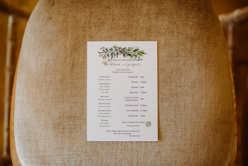 Order Of Service Stationery Coombe Lodge Wedding Holly Collings Photography