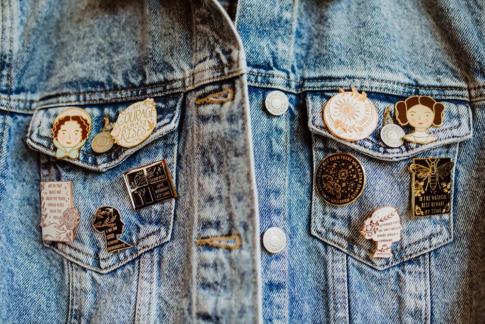 Pin Badges Bride Bridal Jacket Coombe Lodge Wedding Holly Collings Photography