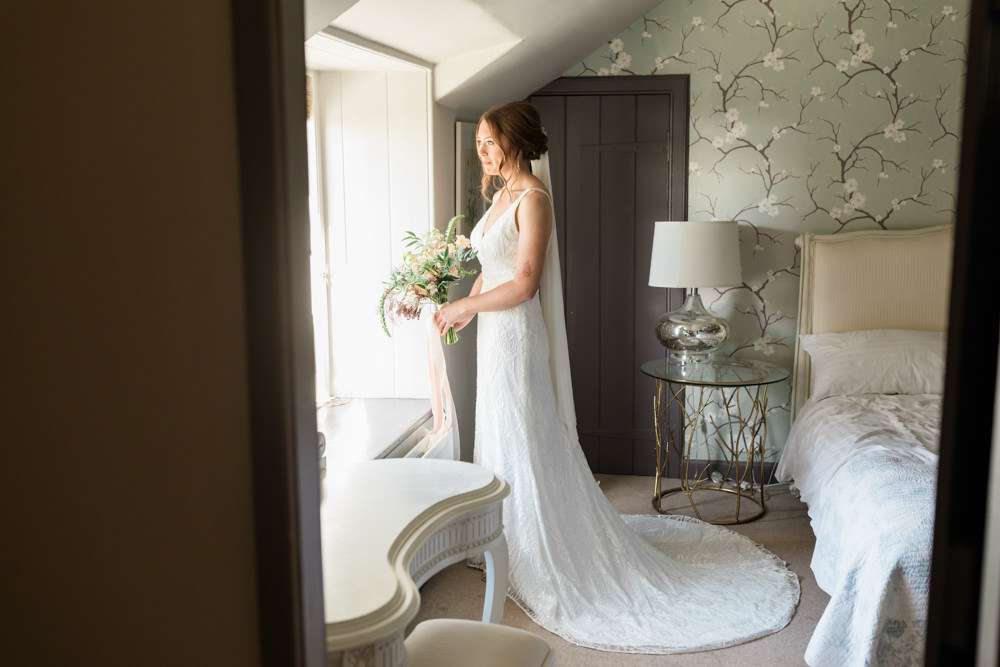 Dress Gown Bride Bridal Kenneth Winston Low Back Veil Doxford Barns Wedding Lara Frost Photography