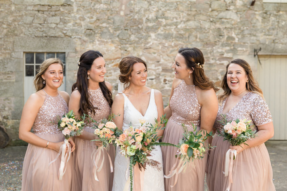 Bridesmaid Bridesmaids Dress Dresses Sequin Blush Doxford Barns Wedding Lara Frost Photography