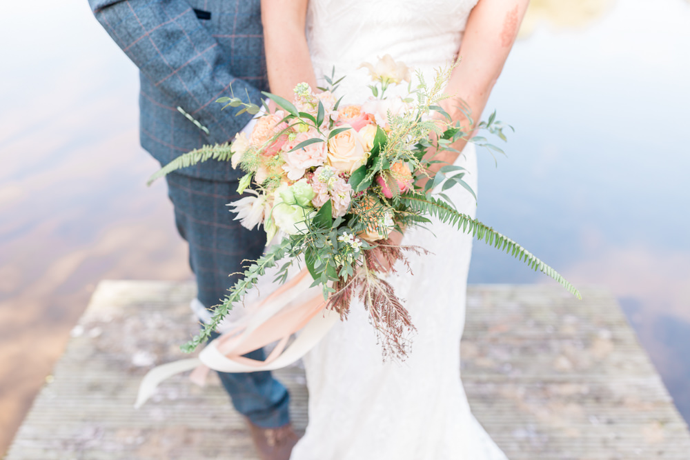 Bouquet Flowers Bride Bridal Blush Ribbon Rose Greenery Doxford Barns Wedding Lara Frost Photography