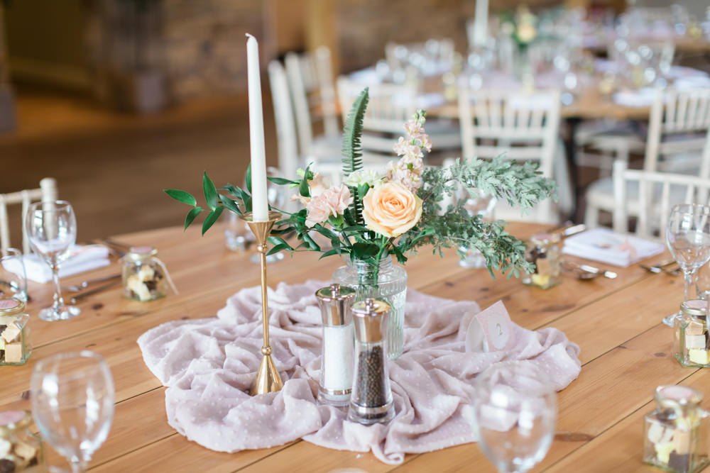 Centrepiece Flowers Silk Flowers Bottle Candle Stick Blush Pink Doxford Barns Wedding Lara Frost Photography