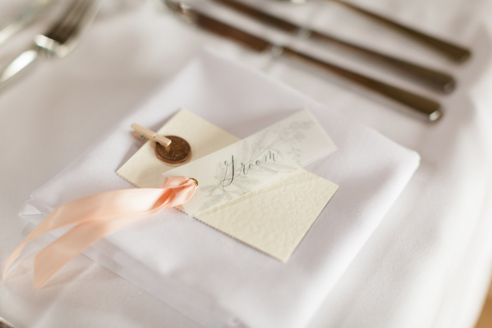 Calligraphy Place Setting Name Card Doxford Barns Wedding Lara Frost Photography