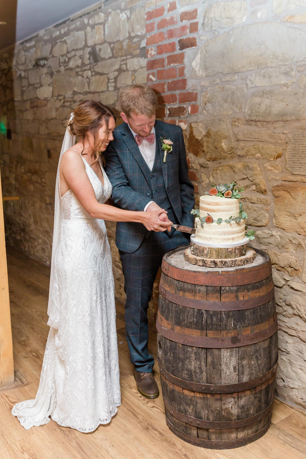 Semi Naked Cake Log Stand Barrel Doxford Barns Wedding Lara Frost Photography