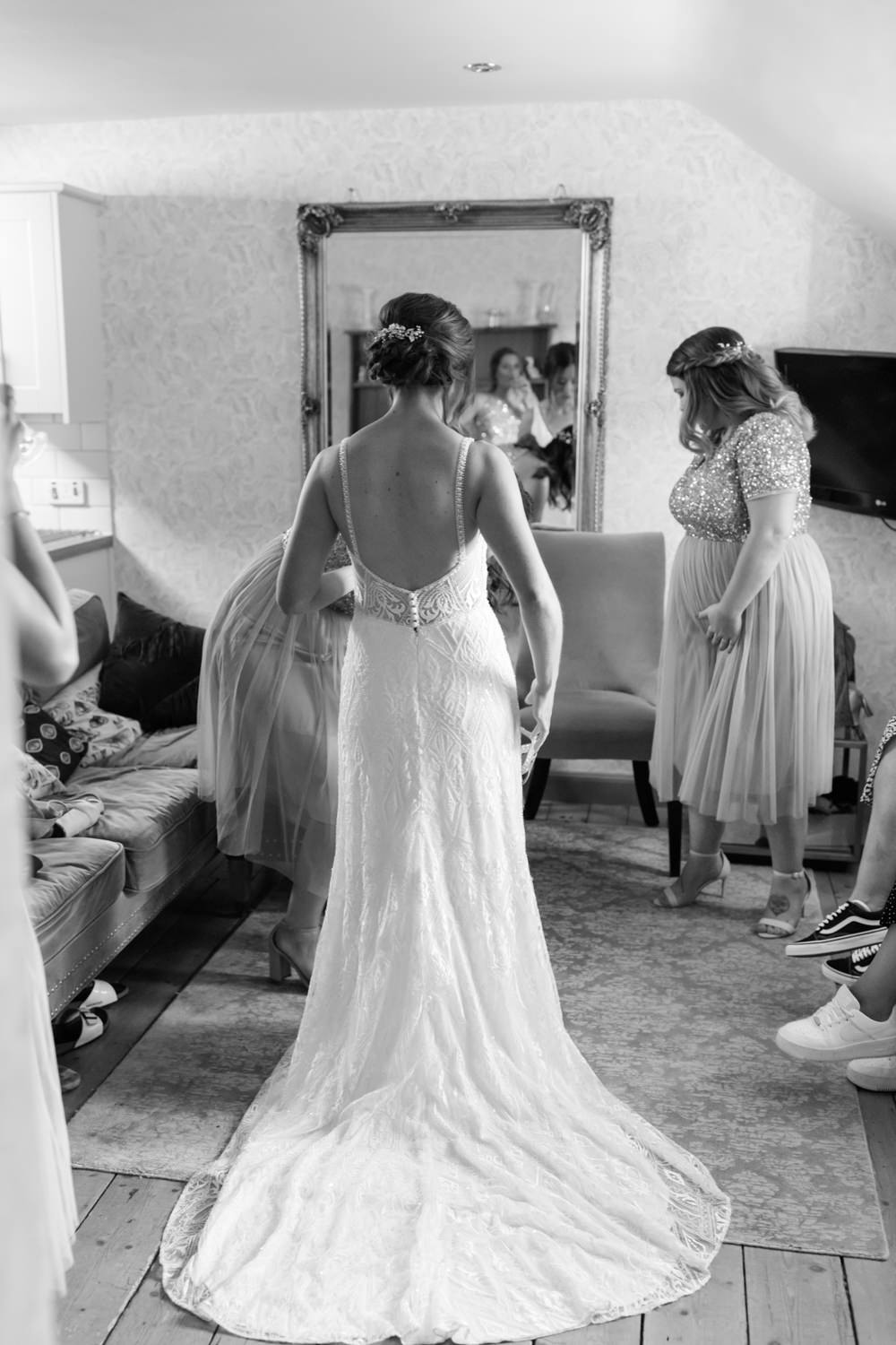 Dress Gown Bride Bridal Kenneth Winston Low Back Doxford Barns Wedding Lara Frost Photography