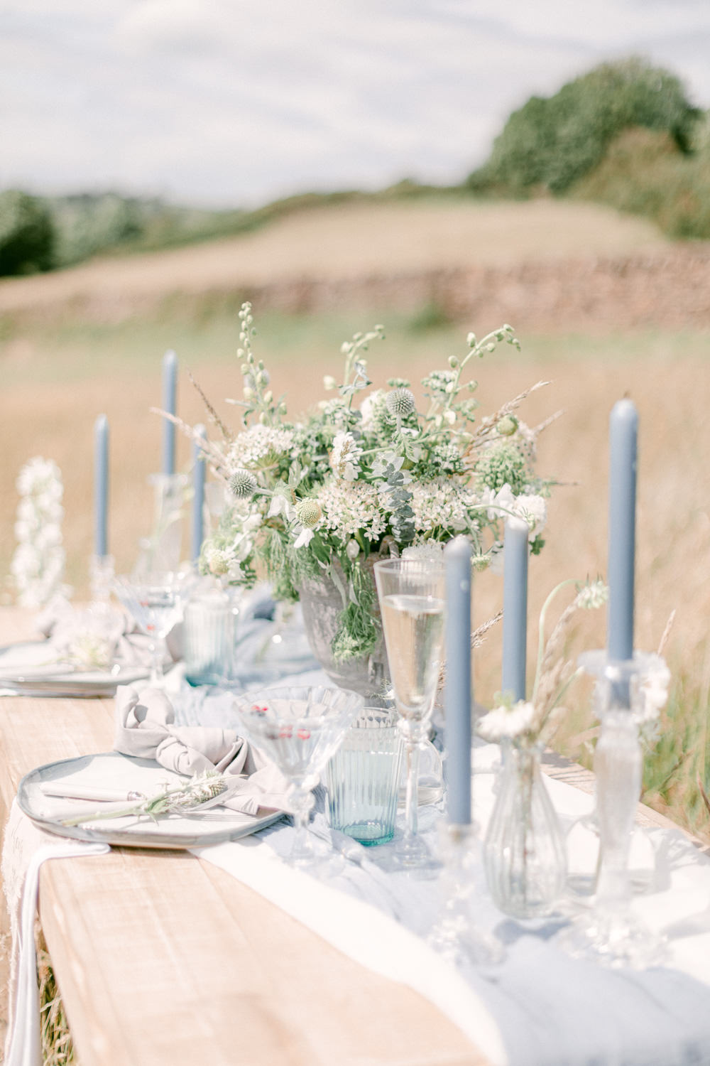 Table Tablescape Decor Flowers Candles Blue Family Elopement Ideas Sophie May Photo