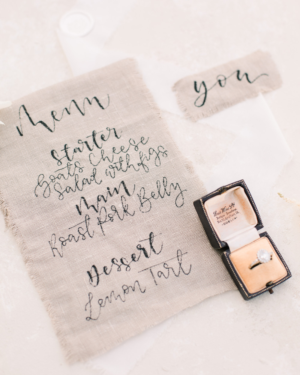 Linen Menu Calligrphy Family Elopement Ideas Sophie May Photo