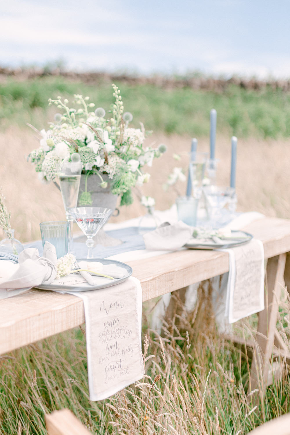 Table Tablescape Decor Flowers Candles Blue Family Elopement Ideas Sophie May Photo