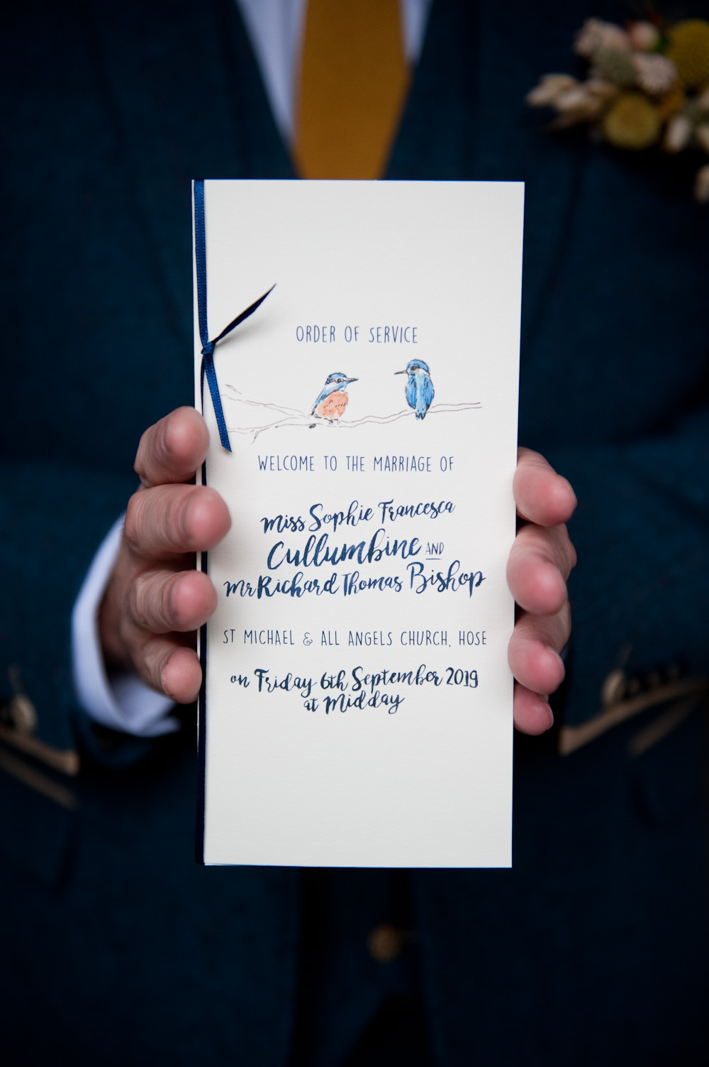 Stationery Order of Service Birds Floral Wedding Rachael Connerton Photography