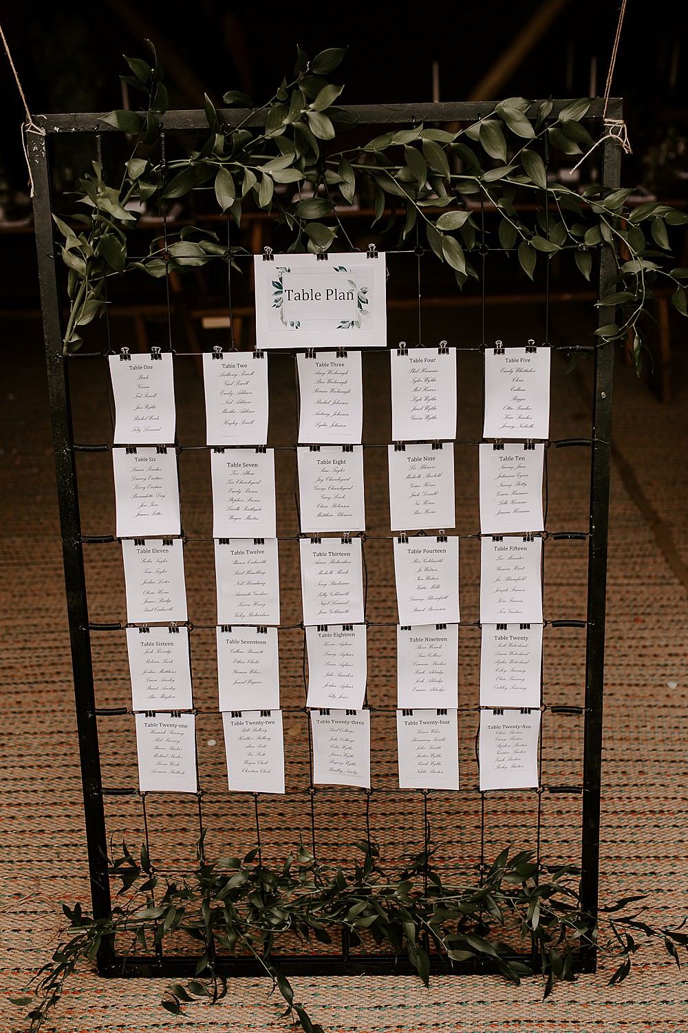 Table Plan Seating Chart Wire Greenery Glevering Hall Wedding Sharon Cudworth Photography