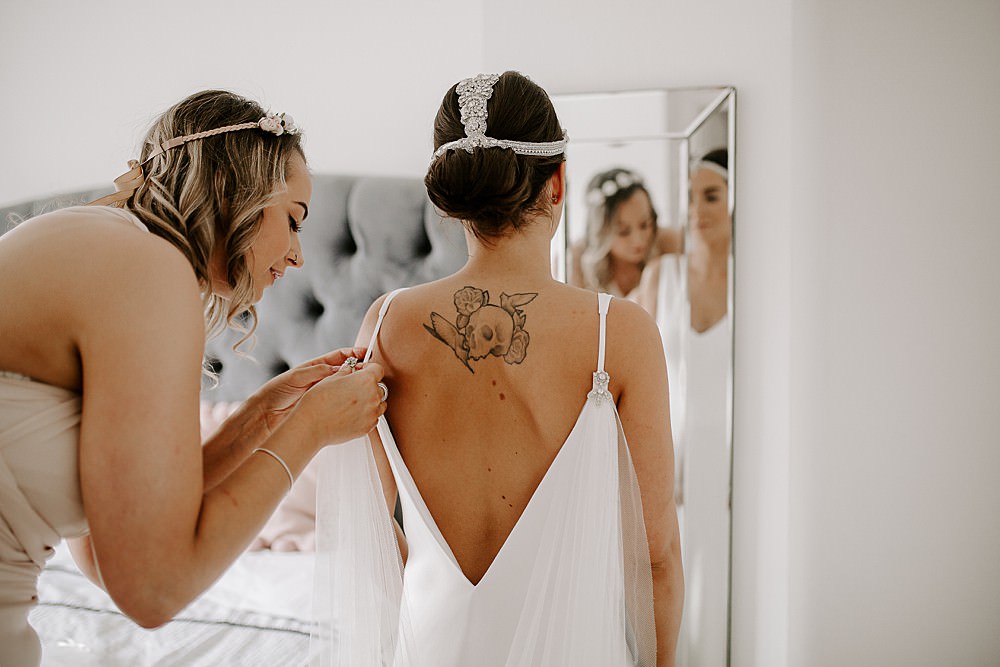 Dress Gown Bride Bridal Charlie Brear Cape Veil Glevering Hall Wedding Sharon Cudworth Photography