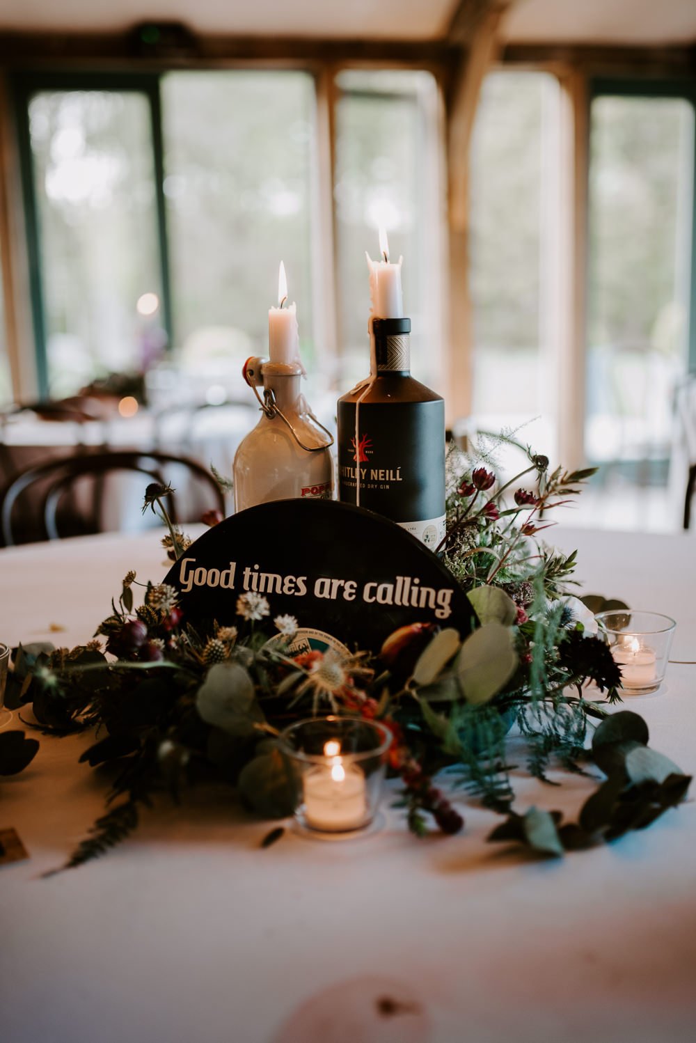 Centrepiece Table Decor Greenery Candles Hazel Gap Barn Wedding The Light Painters