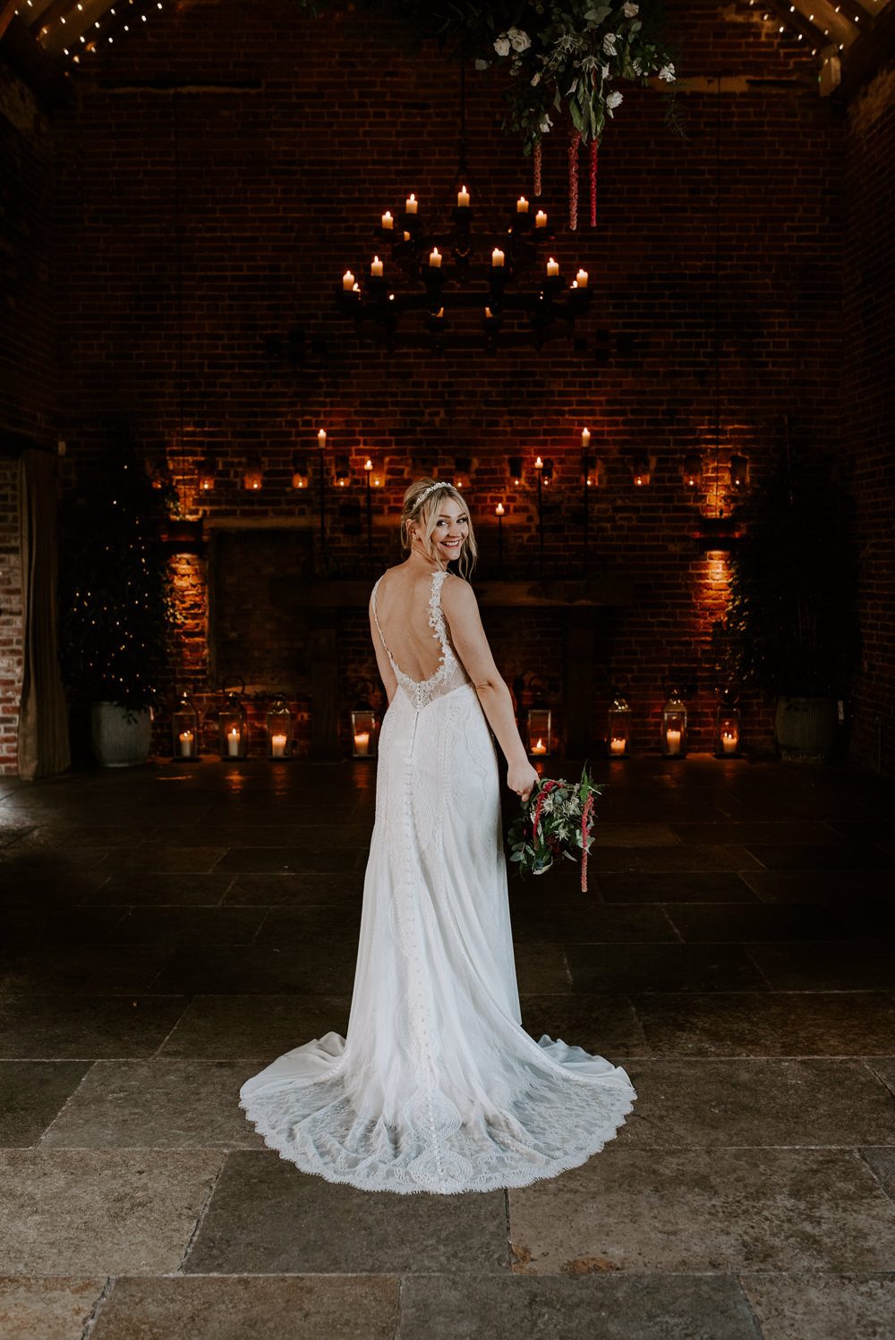 Dress Gown Bride Bridal Long Sleeve Low Back Hazel Gap Barn Wedding The Light Painters