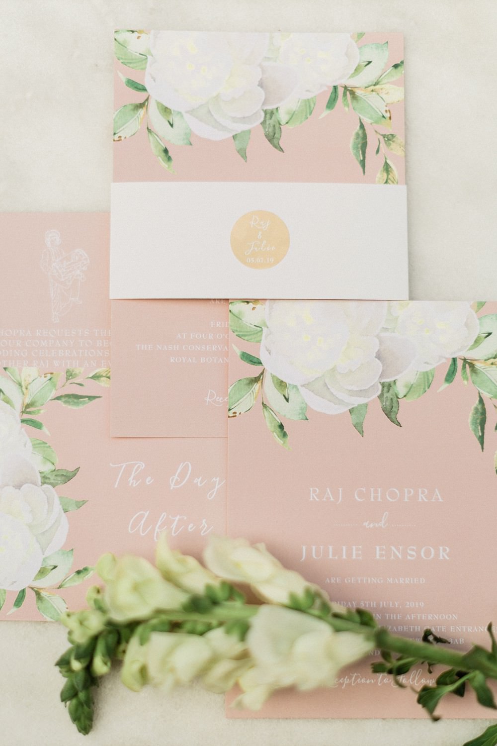 Irish Indian Wedding Jacob & Pauline Photography Stationery Invitation Invite Pastel Pink Wax Seal