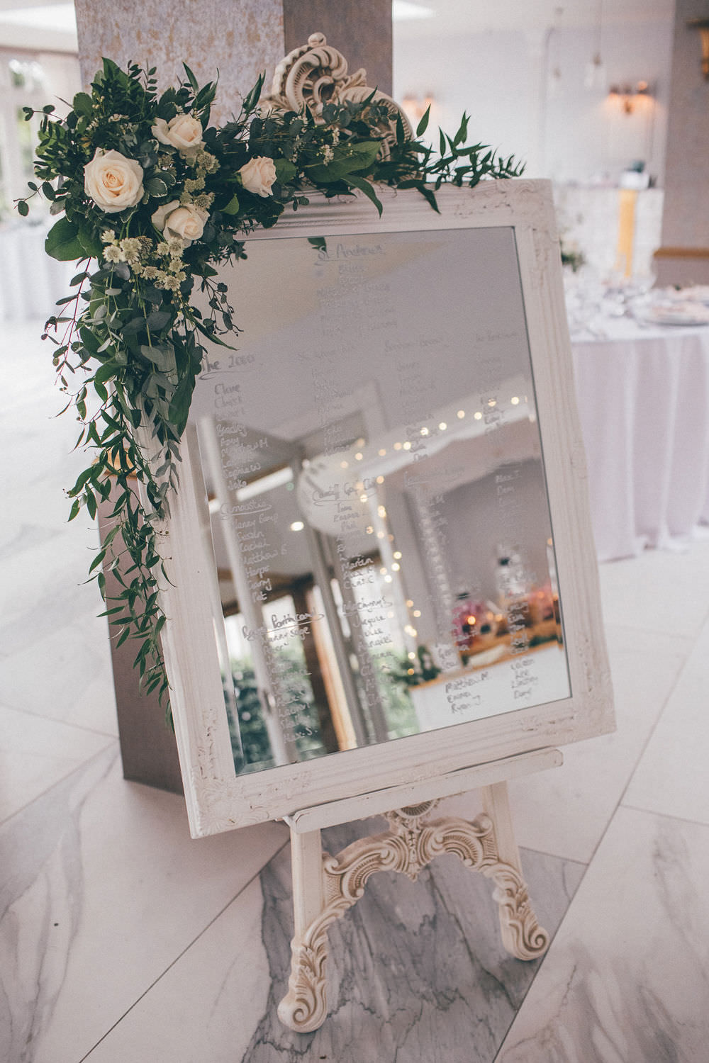 Mirror Greenery Table Plan Seating Chart Lemore Manor Wedding Helen Jane Smiddy Photography